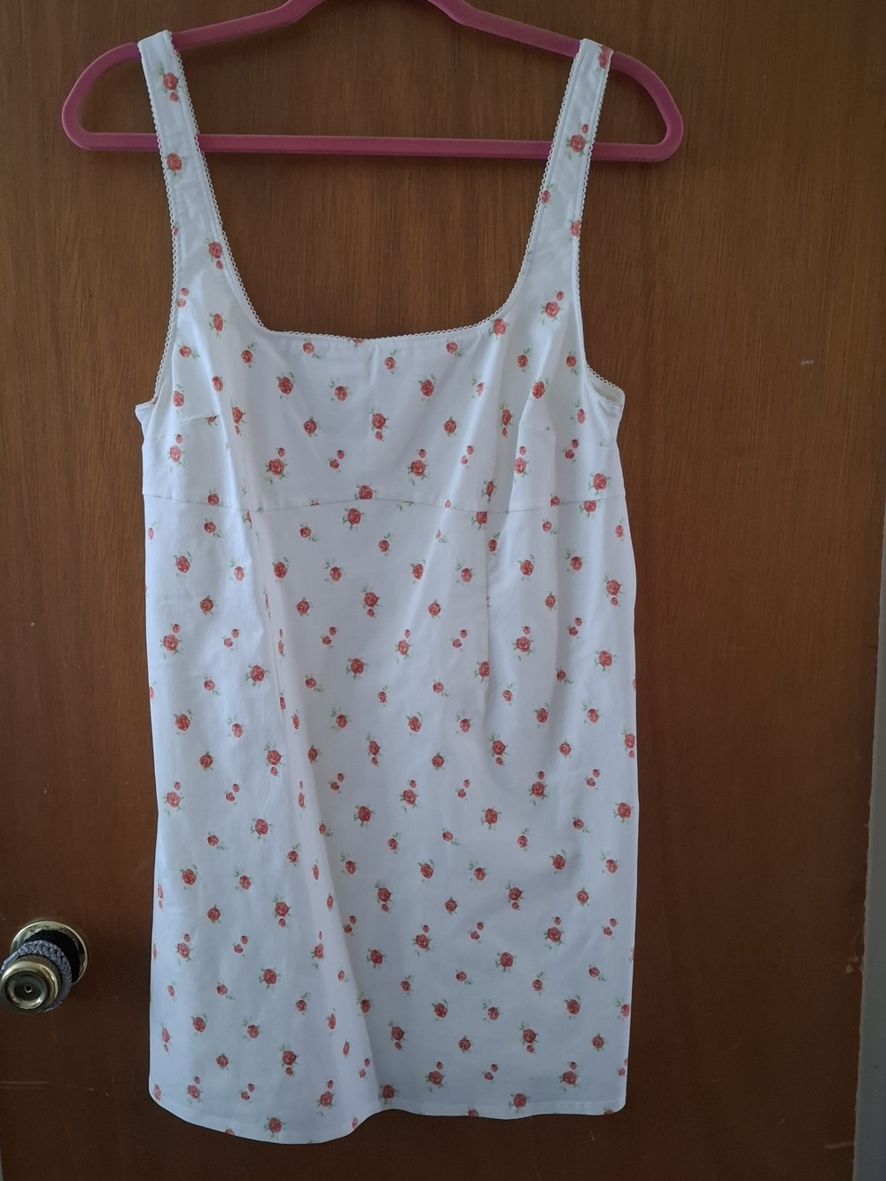 Divided White Camisole Tank with Pink Rose Print